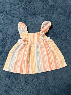 Emily and Oliver 12 M Peach White Striped Summer Baby Dress EUC